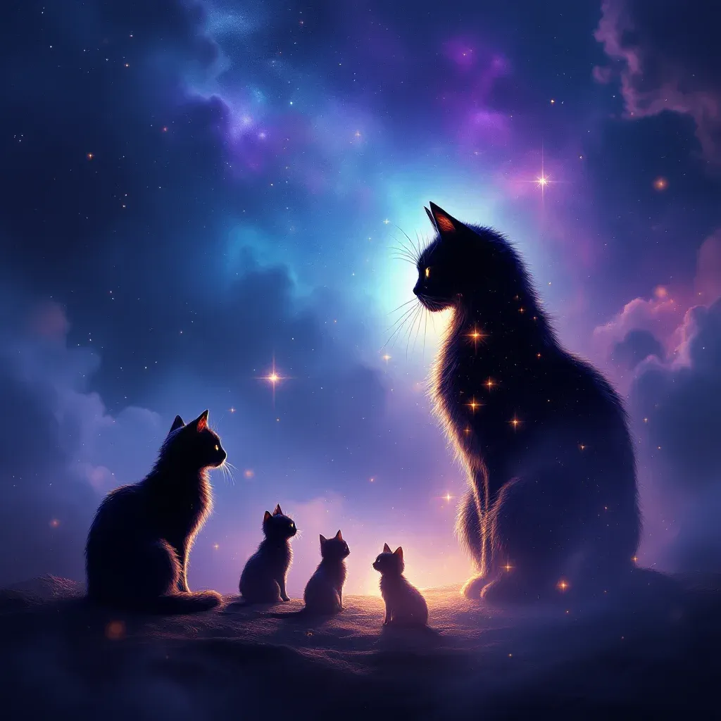 Anne Kedi ve Yavruları — Kedi sembolünün anne kedi ve yavruları varyantını temsil eden cosmic mini görsel.