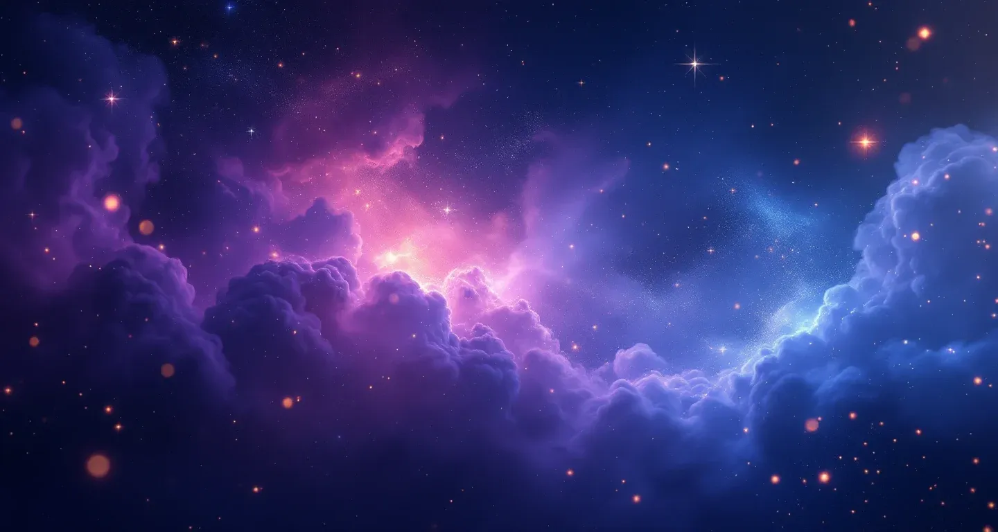 Escena onírica atmosférica con nebulosa morada-magenta y estrellas doradas, que representa el símbolo de ver las interpretaciones de sueños de Diyanet.