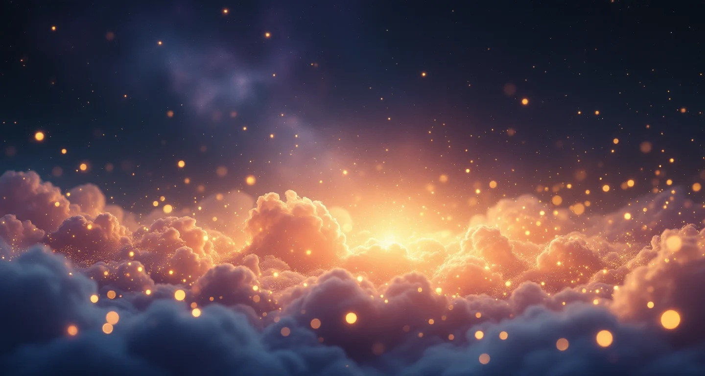Rüyada Ihya Rüya Tabirleri Görmek sembolünü temsil eden, mor-magenta bulutsu ve altın yıldızlardan oluşan atmosferik rüya sahnesi.