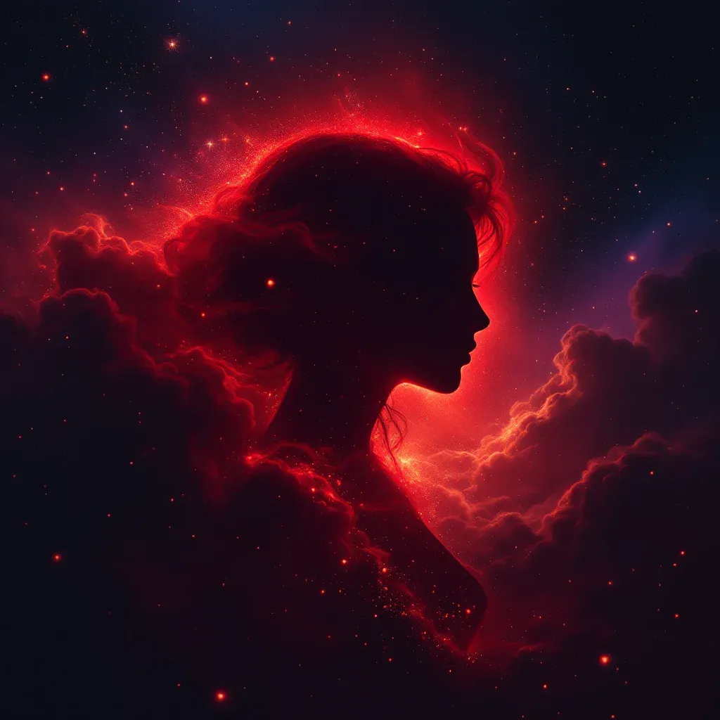 Cabeza Descubierta en Rojo — Imagen mini cósmica que representa la variante en rojo del símbolo de verse a uno mismo con la cabeza descubierta.