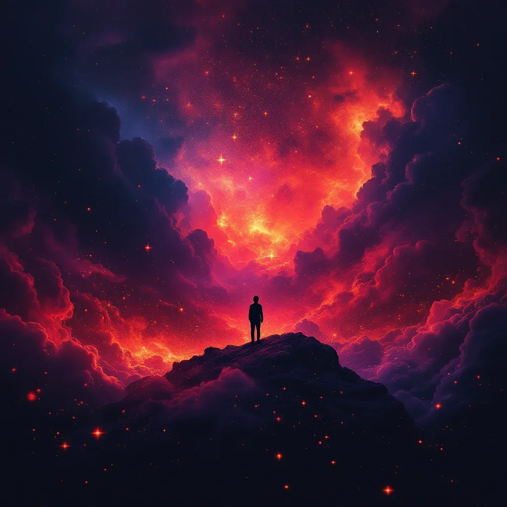 Persona que llama vestida de rojo — imagen cósmica en miniatura que representa la variante de una persona que llama vestida de rojo del símbolo de alguien te llama en sueños.