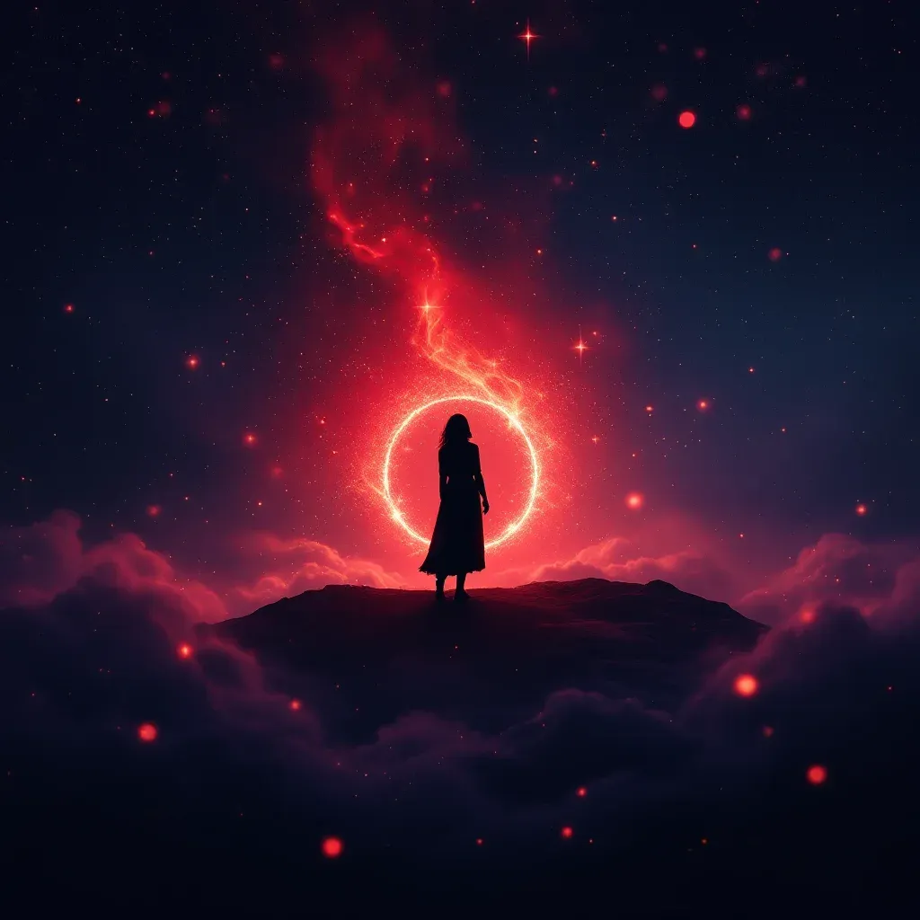 Ex esposa con detalles rojos — mini imagen cósmica que representa la variante de la ex esposa con detalles rojos del símbolo Ver a la Ex Esposa de Tu Pareja en un Sueño.