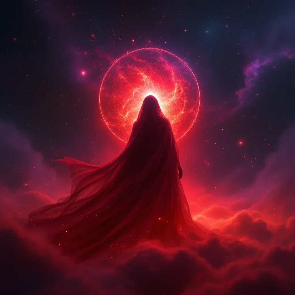 Mujer vestida de rojo — imagen mini cósmica que representa la variante de mujer roja del símbolo Ver una mujer en el hammam en sueños.
