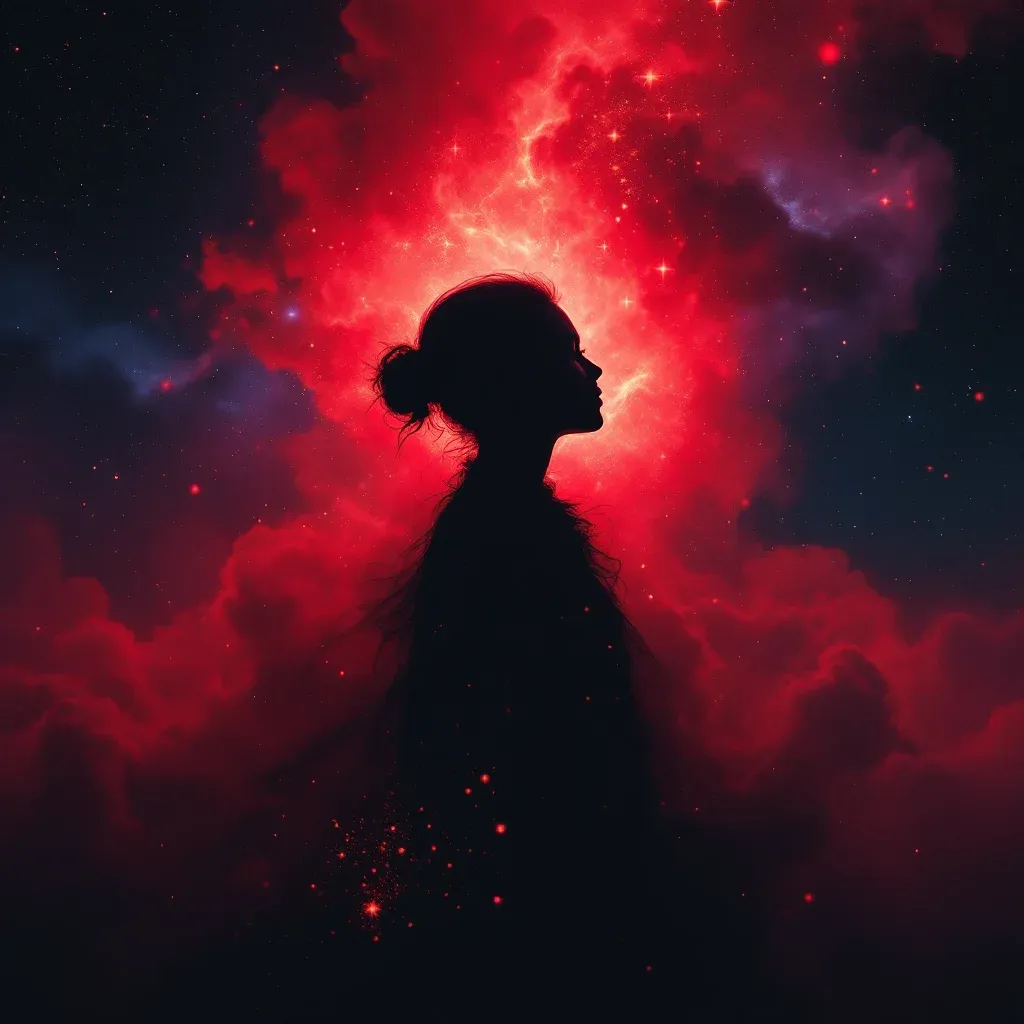 Tonos rojos — Imagen mini cósmica que representa la variante en tonos rojos del símbolo Decir en un sueño que estás embarazada.