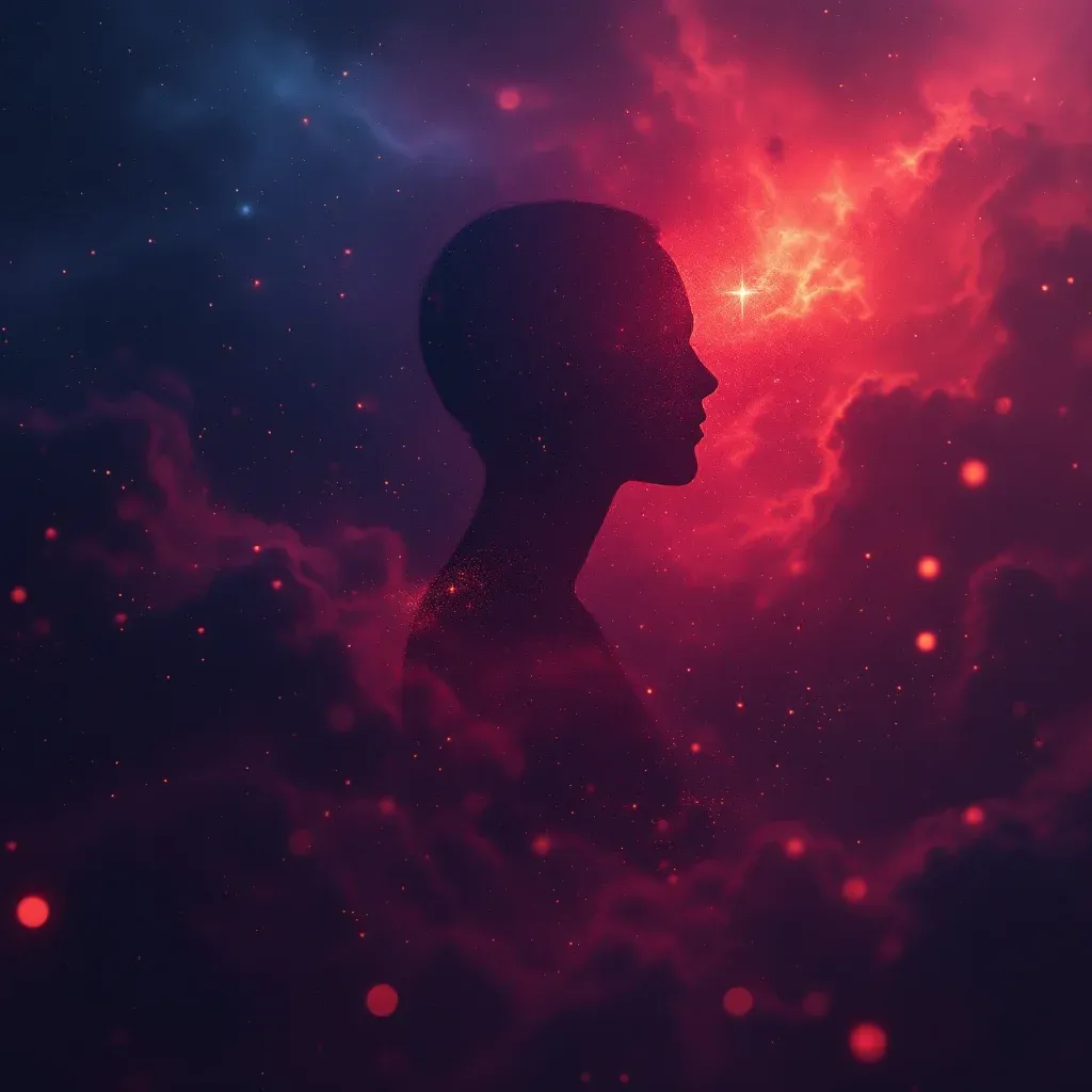 Red and Blood-Red Tones — A cosmic mini image representing the red and blood-red tones variant of the symbol of seeing someone having a heart attack.