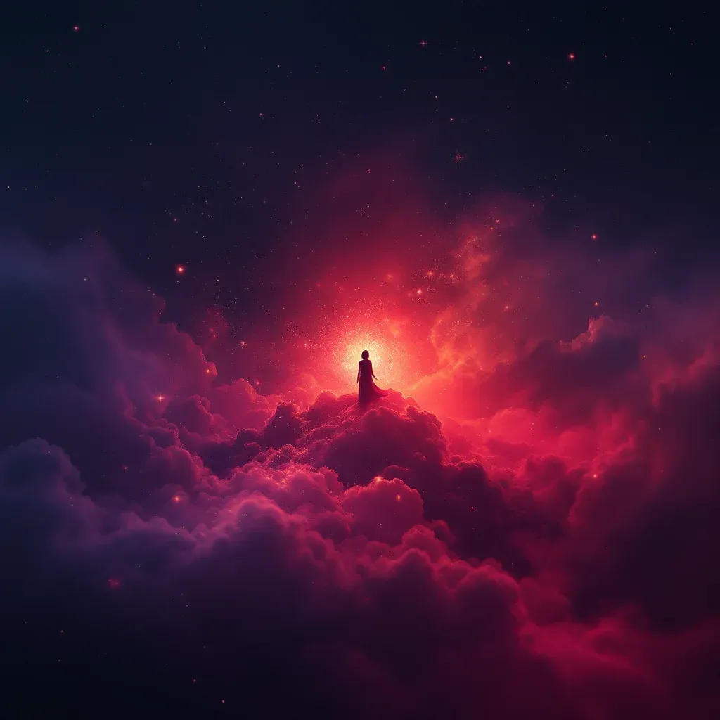 暗红色出血 — 代表梦见怀孕时出血这一象征的暗红出血变体的宇宙感小图。