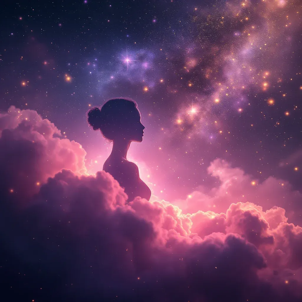 Rosa Mädchen — kosmisches Mini-Bild, das die rosa Mädchen-Variante des Symbols »Im Traum ein Mädchen umarmen und weinen« darstellt.