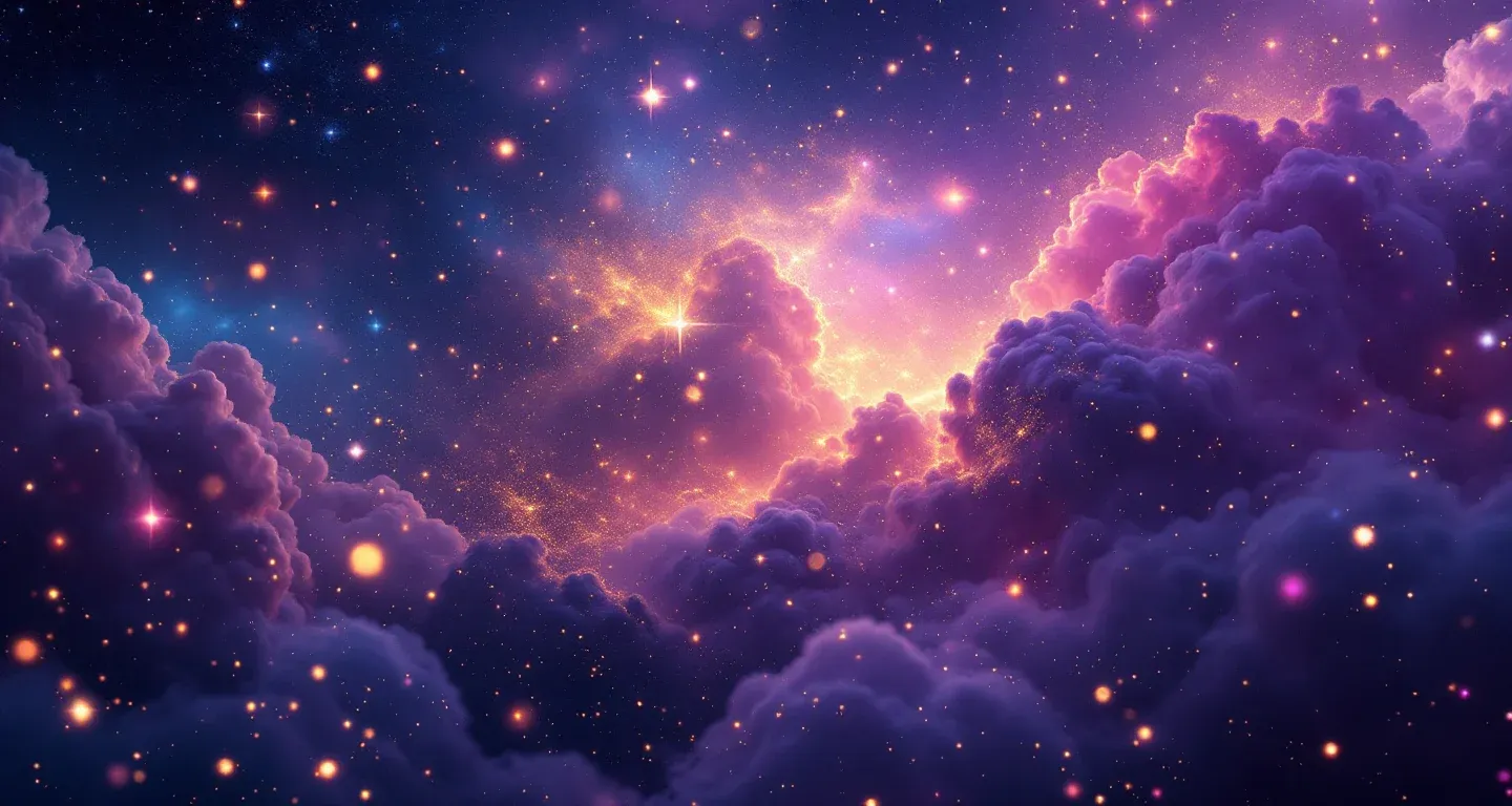 Escena onírica atmosférica con nebulosas moradas-magenta y estrellas doradas que representa el símbolo de ver interpretaciones de sueños de Ihya.org.