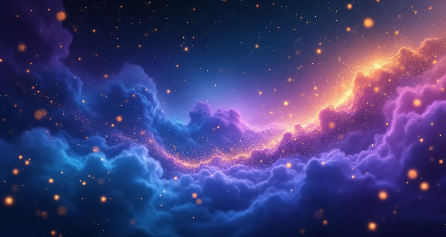 Escena onírica atmosférica con una nebulosa morado-magenta y estrellas doradas que representa el símbolo de que te digan que tu boca huele mal en un sueño.