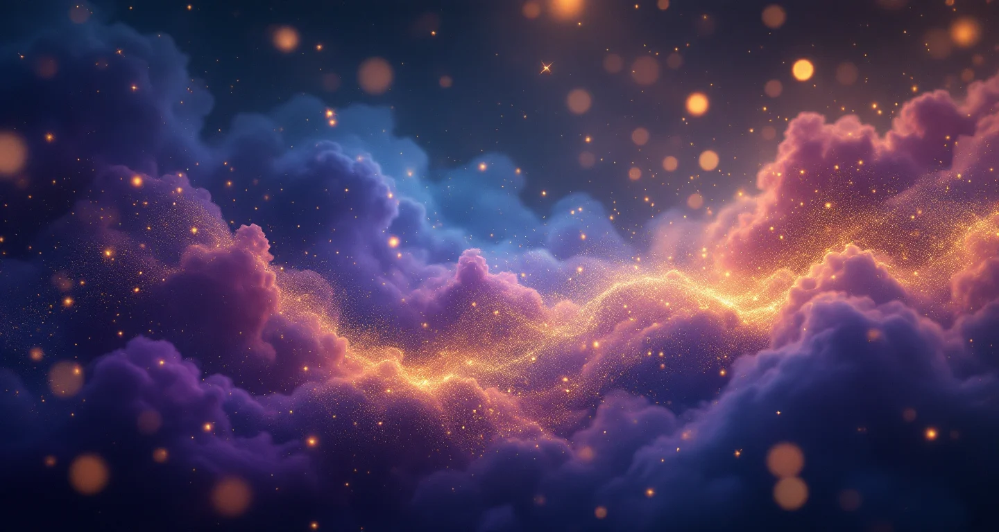 Rüyada Akrep Görmek sembolünü temsil eden, mor-magenta bulutsu ve altın yıldızlardan oluşan atmosferik rüya sahnesi.