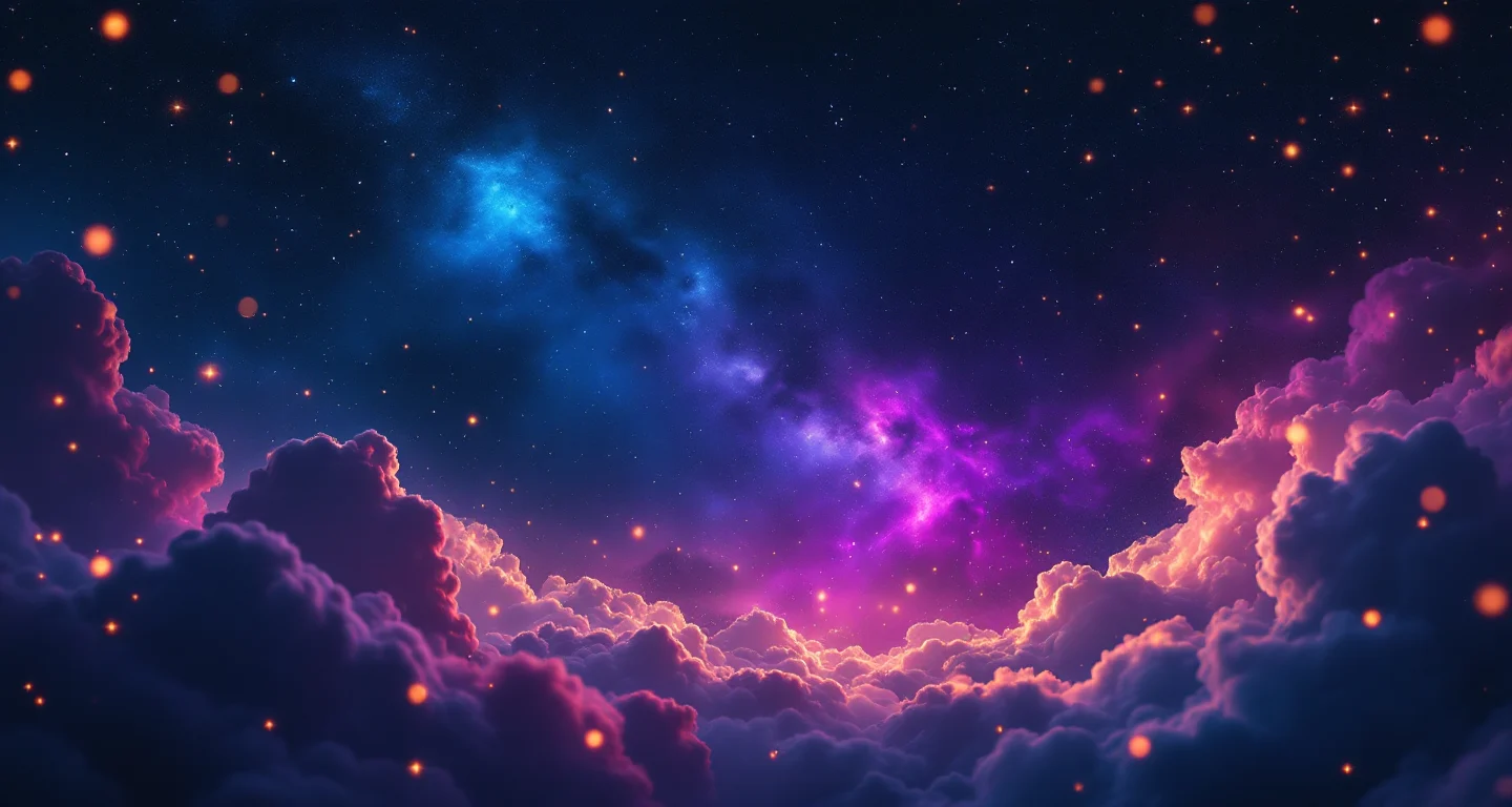 Rüyada Amerikan Başkanını Görmek sembolünü temsil eden, mor-magenta bulutsu ve altın yıldızlardan oluşan atmosferik rüya sahnesi.