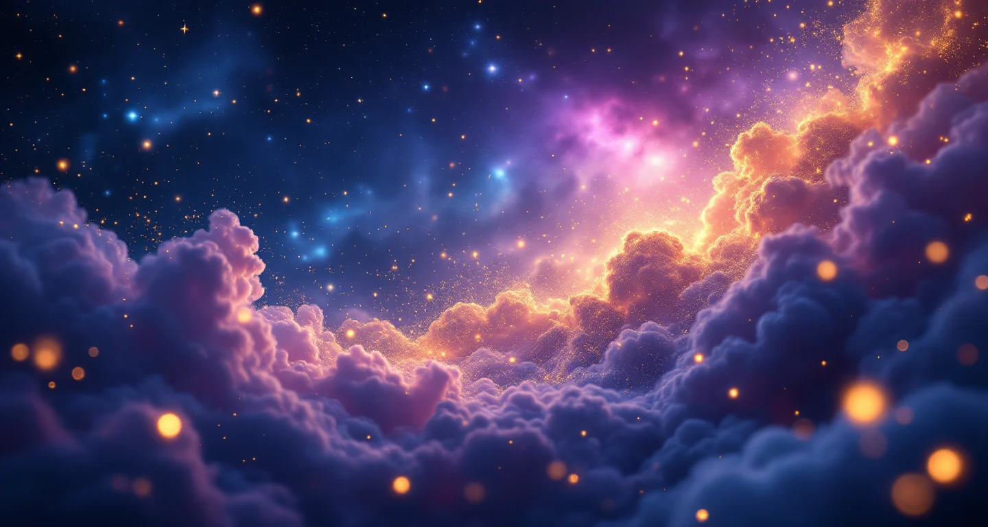 Rüyada Araba Sürmek sembolünü temsil eden, mor-magenta bulutsu ve altın yıldızlardan oluşan atmosferik rüya sahnesi.