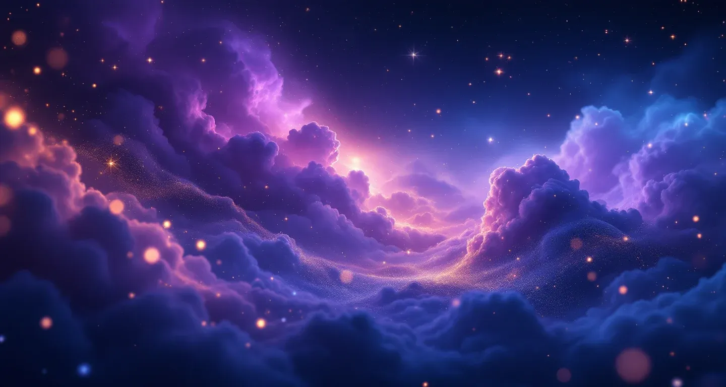 Escena onírica atmosférica con una nebulosa morado-magenta y estrellas doradas, que representa el símbolo de ver un coche averiado en sueños.
