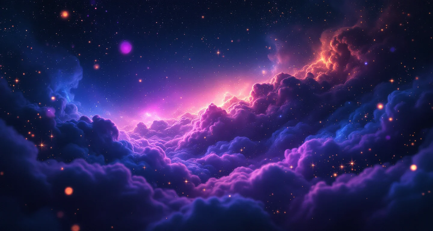 Rüyada Arı Sokması Görmek sembolünü temsil eden, mor-magenta bulutsu ve altın yıldızlardan oluşan atmosferik rüya sahnesi.