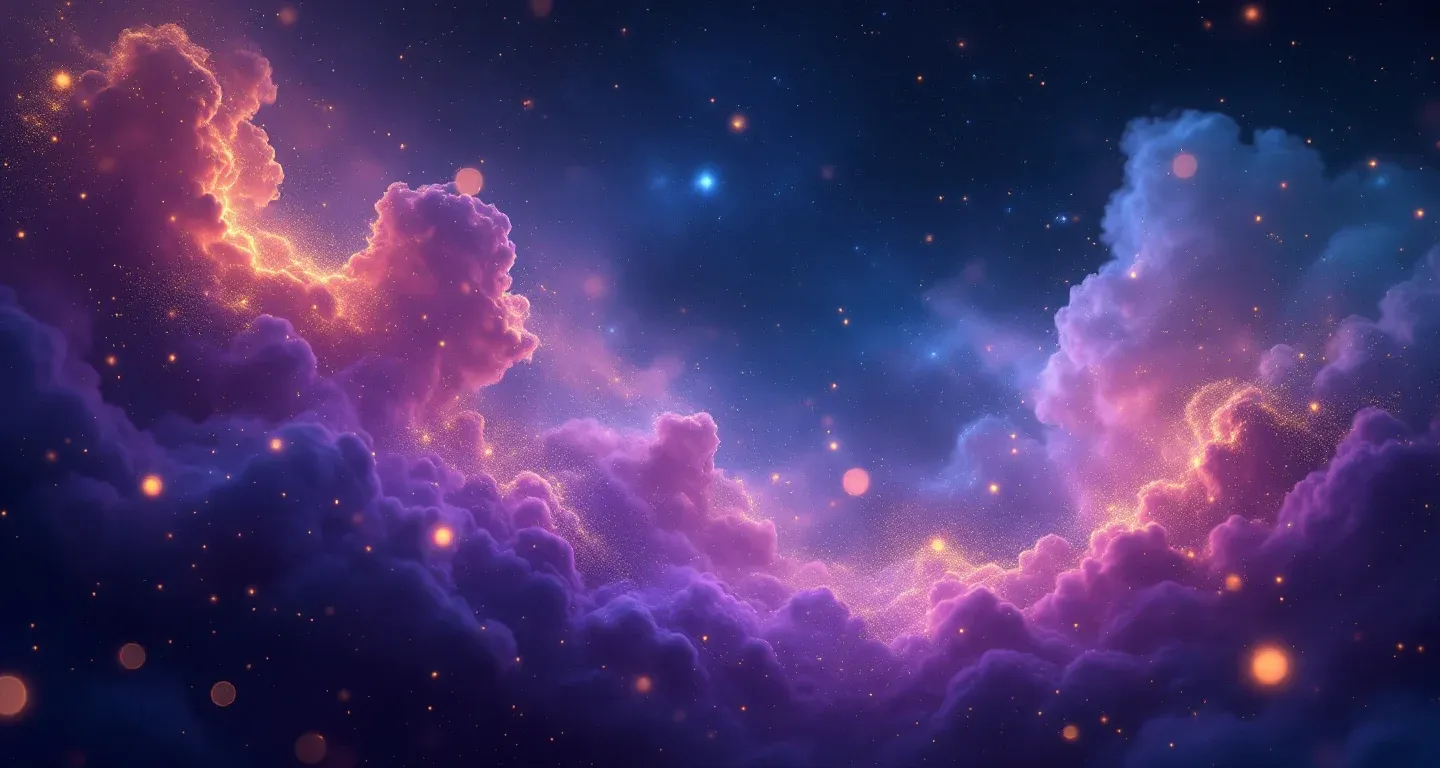 Escena onírica atmosférica de tonos púrpura y magenta con estrellas doradas que representa el símbolo de ir a la mili en un sueño.