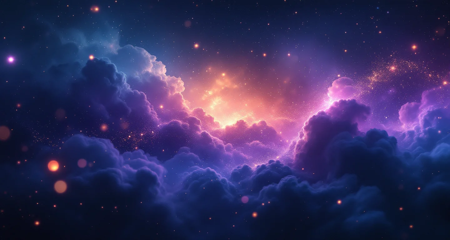 Rüyada Avret Yerinin Kılını Temizlemek sembolünü temsil eden, mor-magenta bulutsu ve altın yıldızlardan oluşan atmosferik rüya sahnesi.