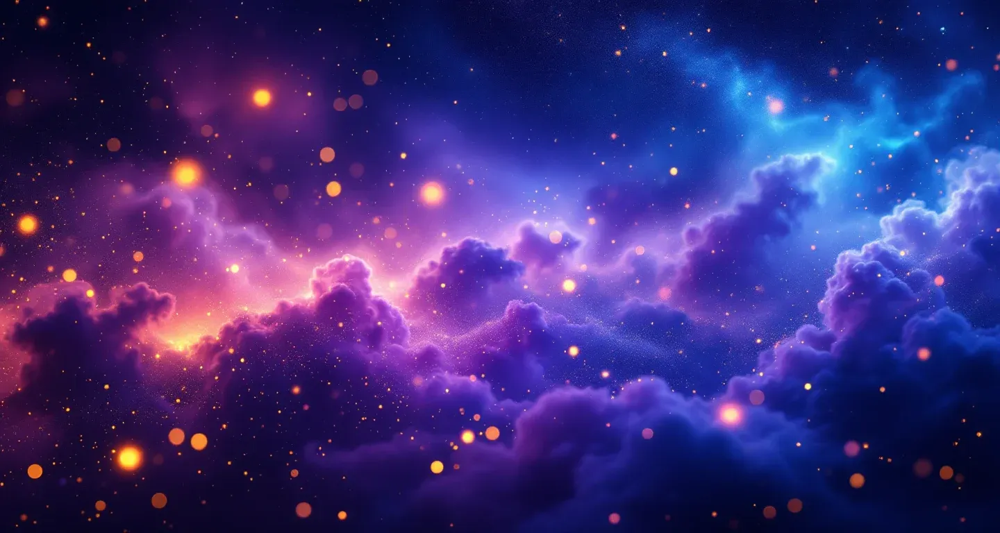 Rüyada Balık Yemek Görmek sembolünü temsil eden, mor-magenta bulutsu ve altın yıldızlardan oluşan atmosferik rüya sahnesi.