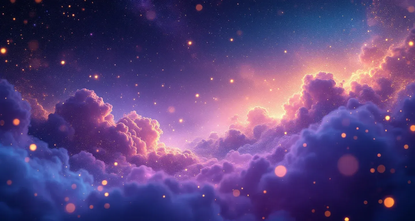 An atmospheric dream scene of purple-magenta nebulae and golden stars representing the symbol of seeing bathing in a dream.