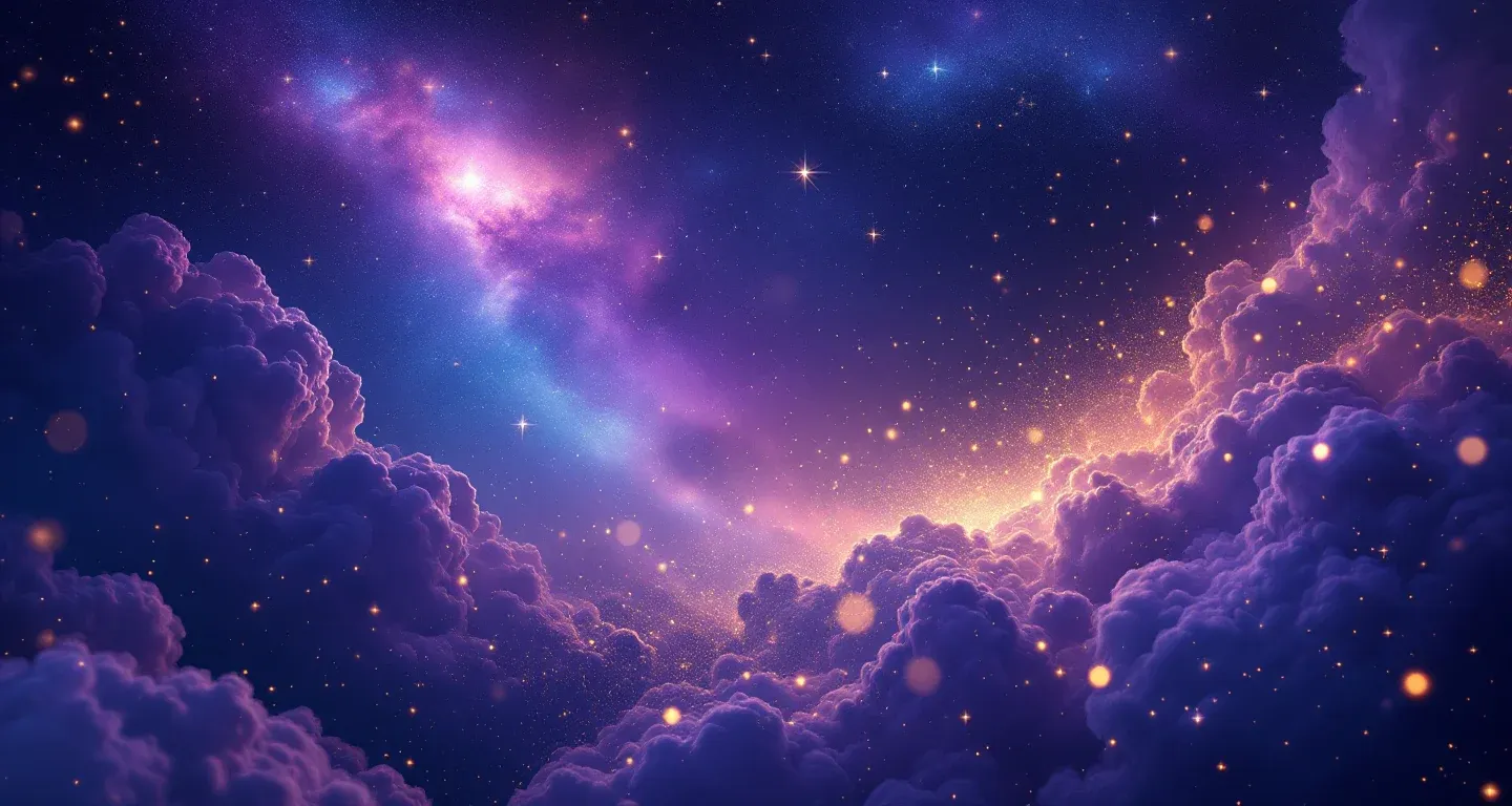 Escena onírica atmosférica con nebulosas moradas y magenta, y estrellas doradas, que representa el símbolo de Ver al Alcalde en Sueños.