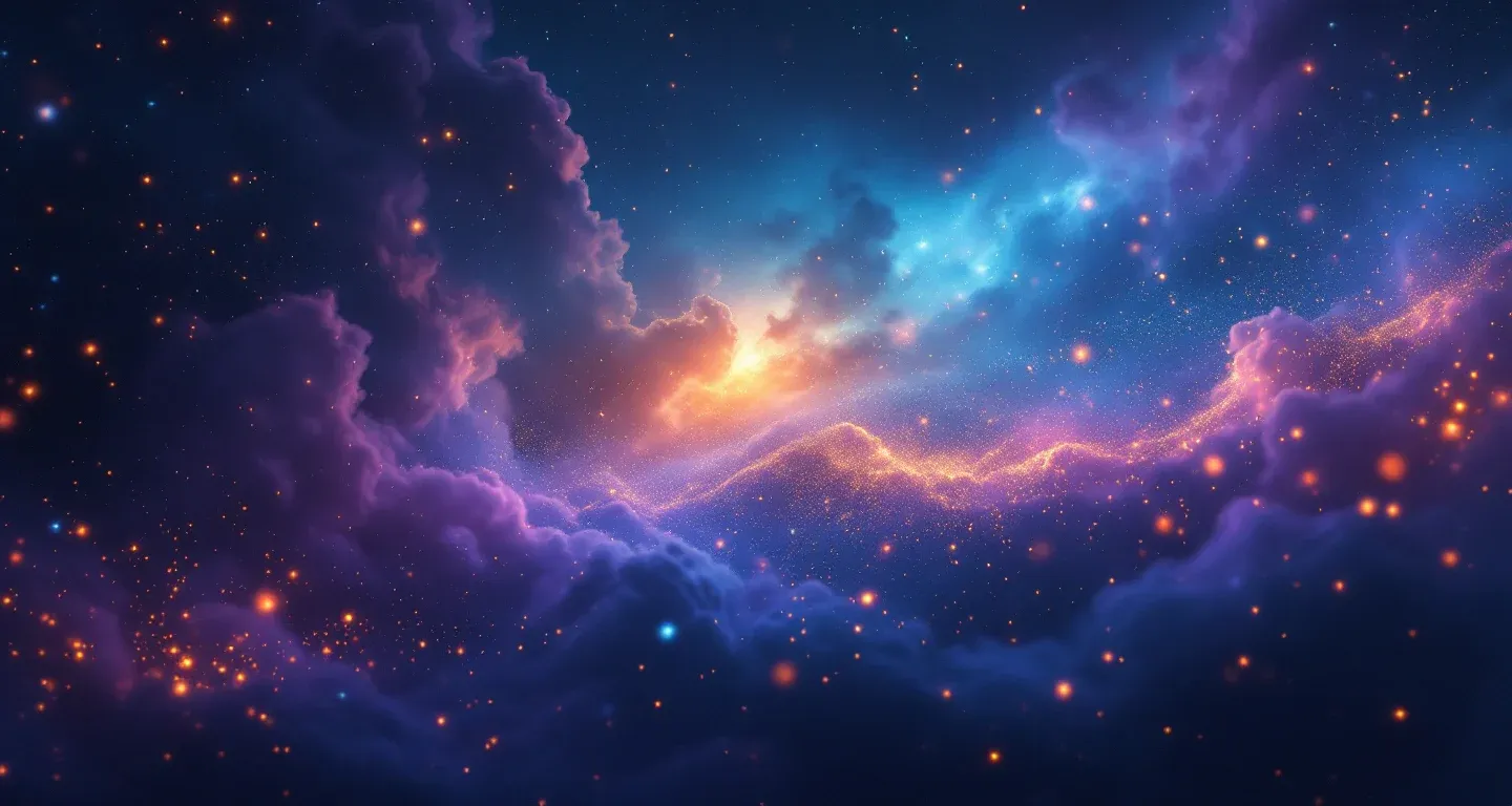 Escena onírica atmosférica con nebulosas morado-magenta y estrellas doradas que representa el símbolo de ver una serpiente blanca en un sueño.