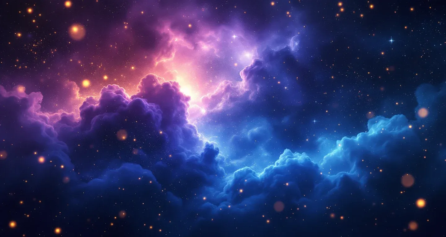Escena onírica atmosférica con nebulosa morado-magenta y estrellas doradas que representa el símbolo de ofrecer té a un hombre en un sueño.