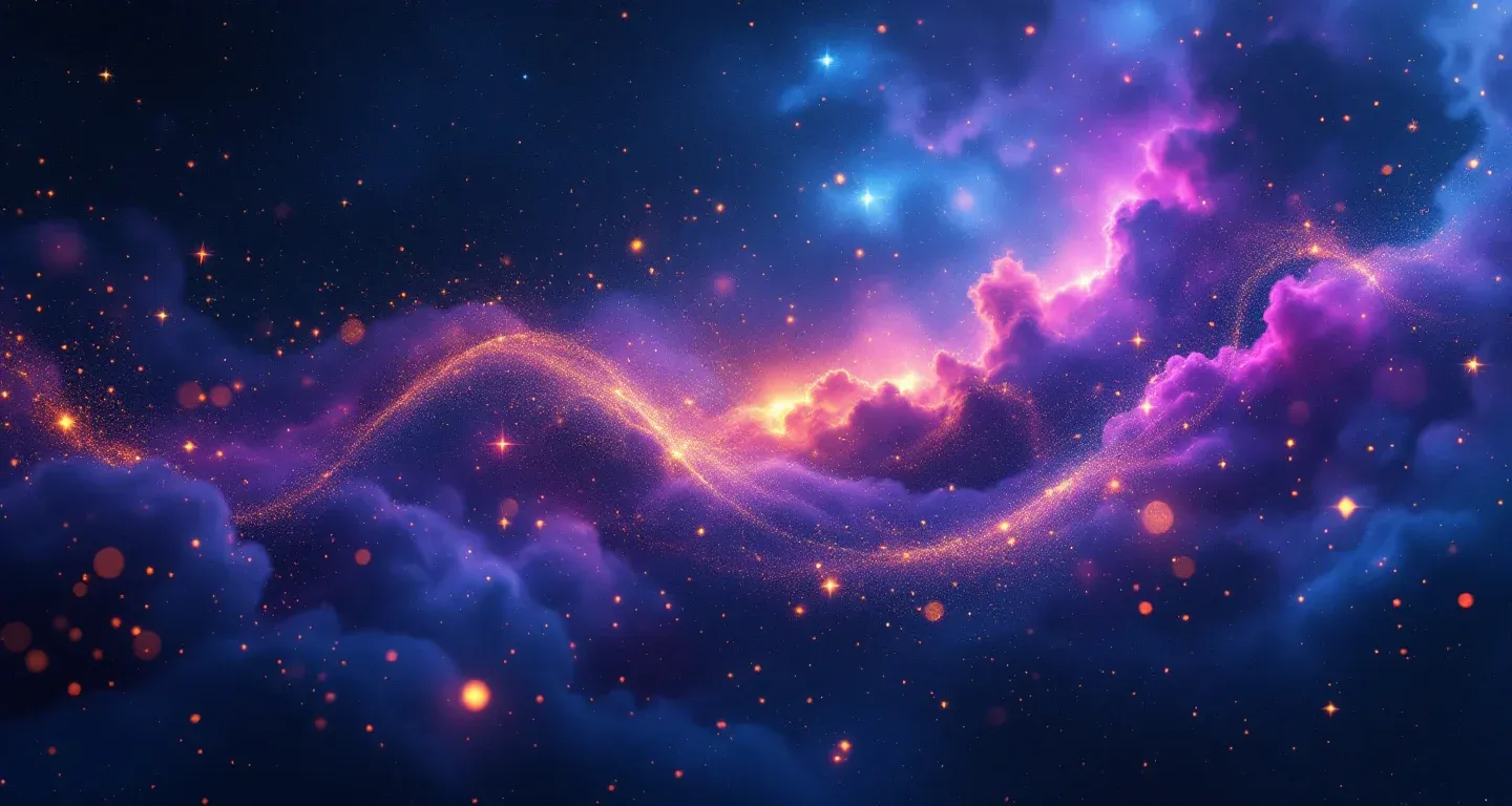 Escena onírica atmosférica con una nebulosa morado-magenta y estrellas doradas que representa el símbolo de ver a alguien huir en un sueño.