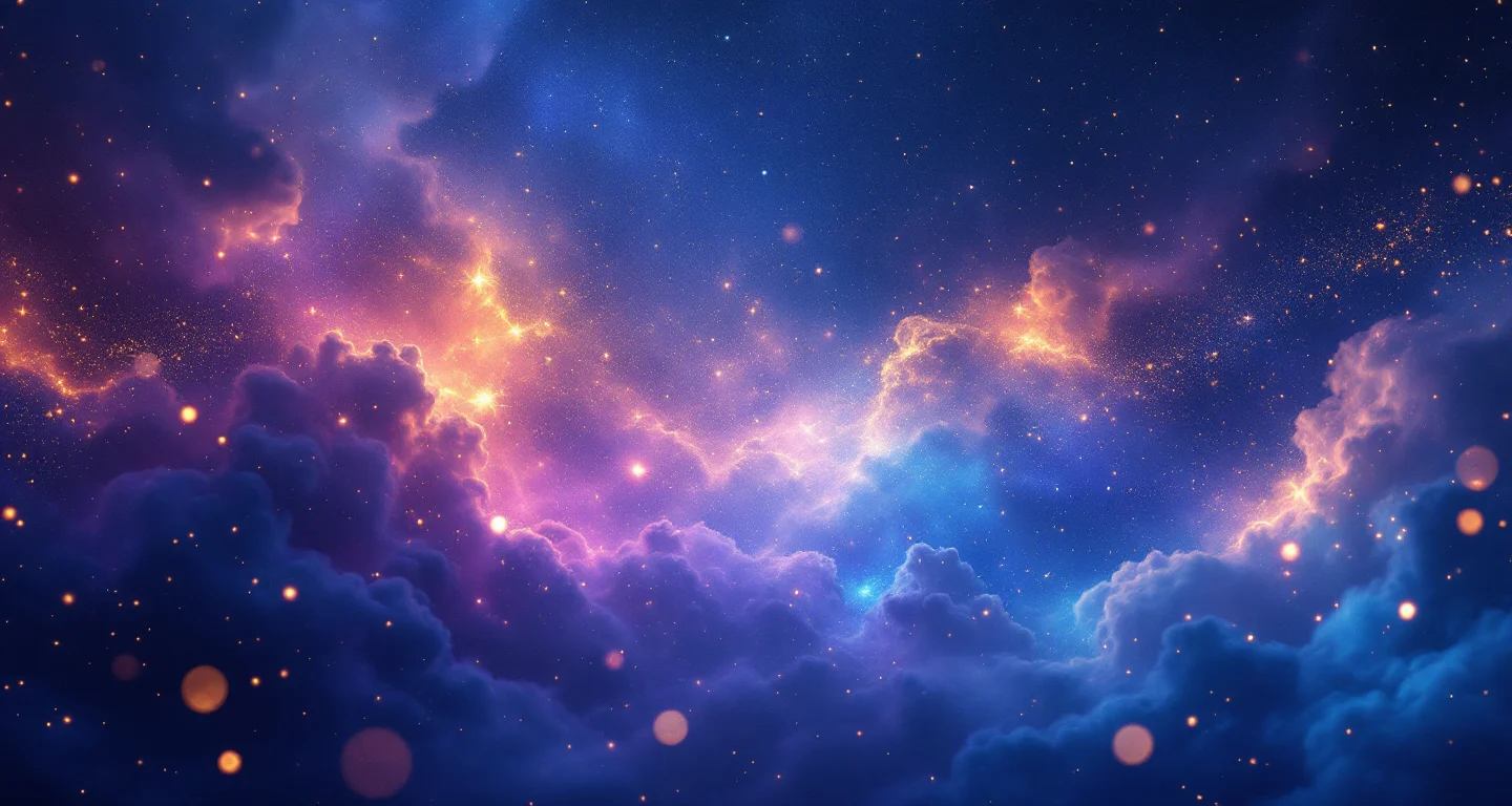 Rüyada Birinin Seni Boğmaya Çalışması Görmek sembolünü temsil eden, mor-magenta bulutsu ve altın yıldızlardan oluşan atmosferik rüya sahnesi.