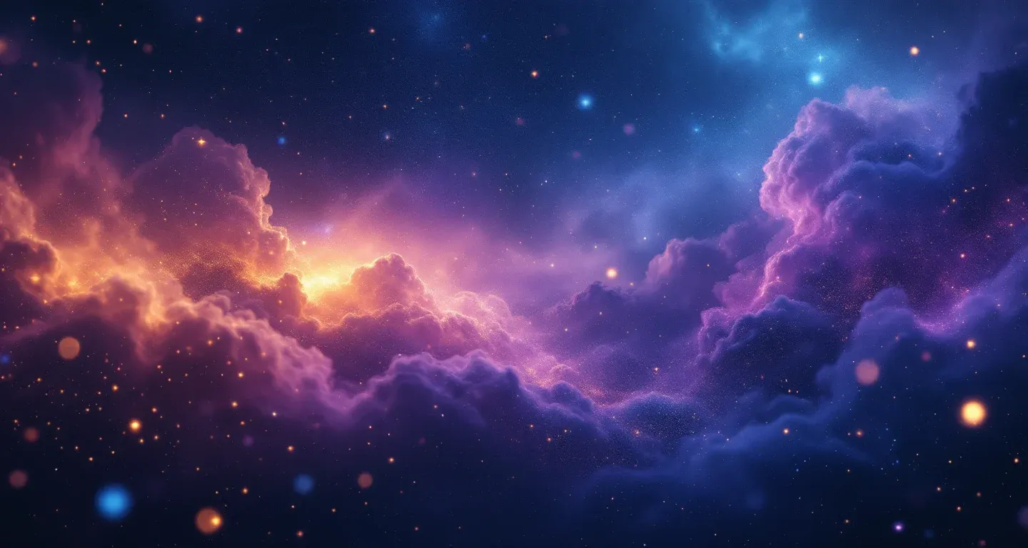 Rüyada Böcek Görmek sembolünü temsil eden, mor-magenta bulutsu ve altın yıldızlardan oluşan atmosferik rüya sahnesi.