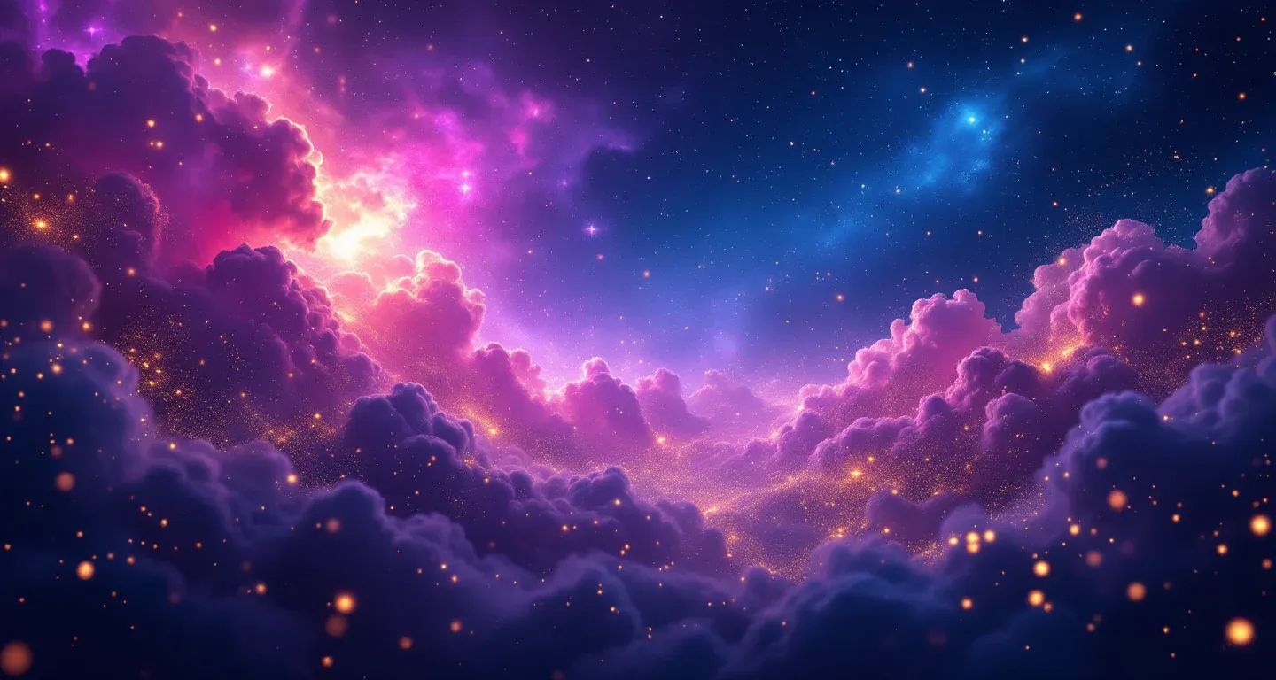 Escena onírica atmosférica con nebulosas morado-magenta y estrellas doradas, que representa el símbolo de operarse la nariz en un sueño.