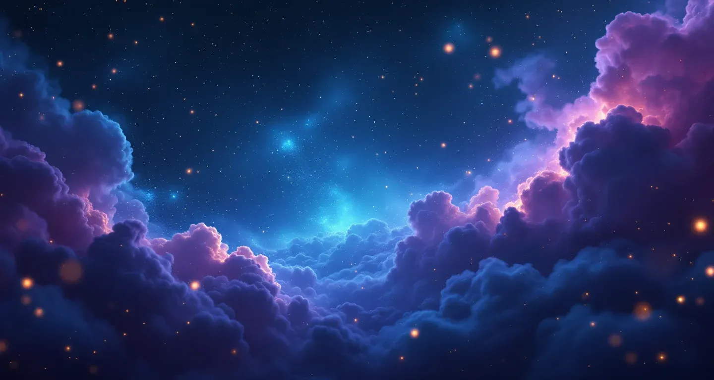 Escena onírica atmosférica con nebulosas morado-magenta y estrellas doradas que representa el símbolo de ver grandes interpretaciones de sueños en un sueño.
