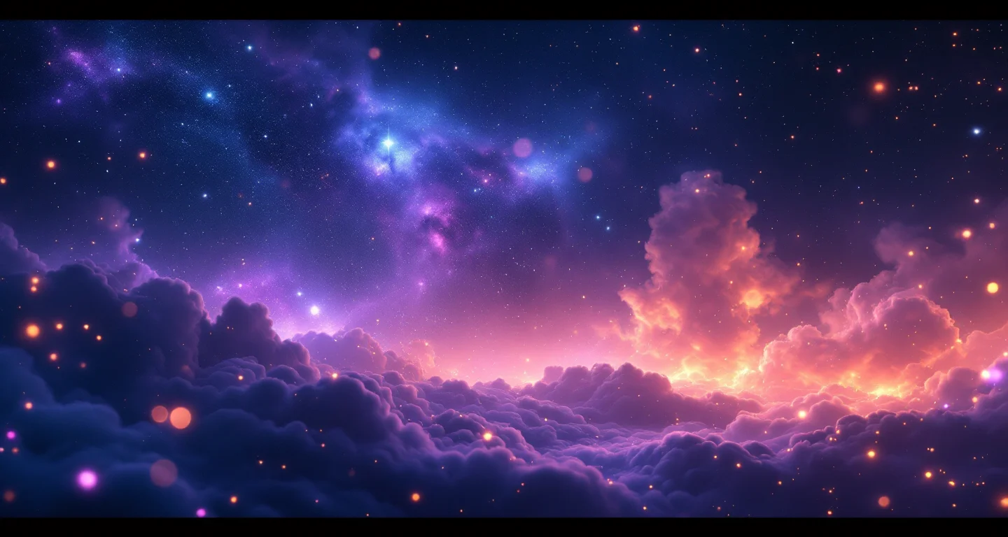 Rüyada Büyük Tuvaletini Yapmak sembolünü temsil eden, mor-magenta bulutsu ve altın yıldızlardan oluşan atmosferik rüya sahnesi.