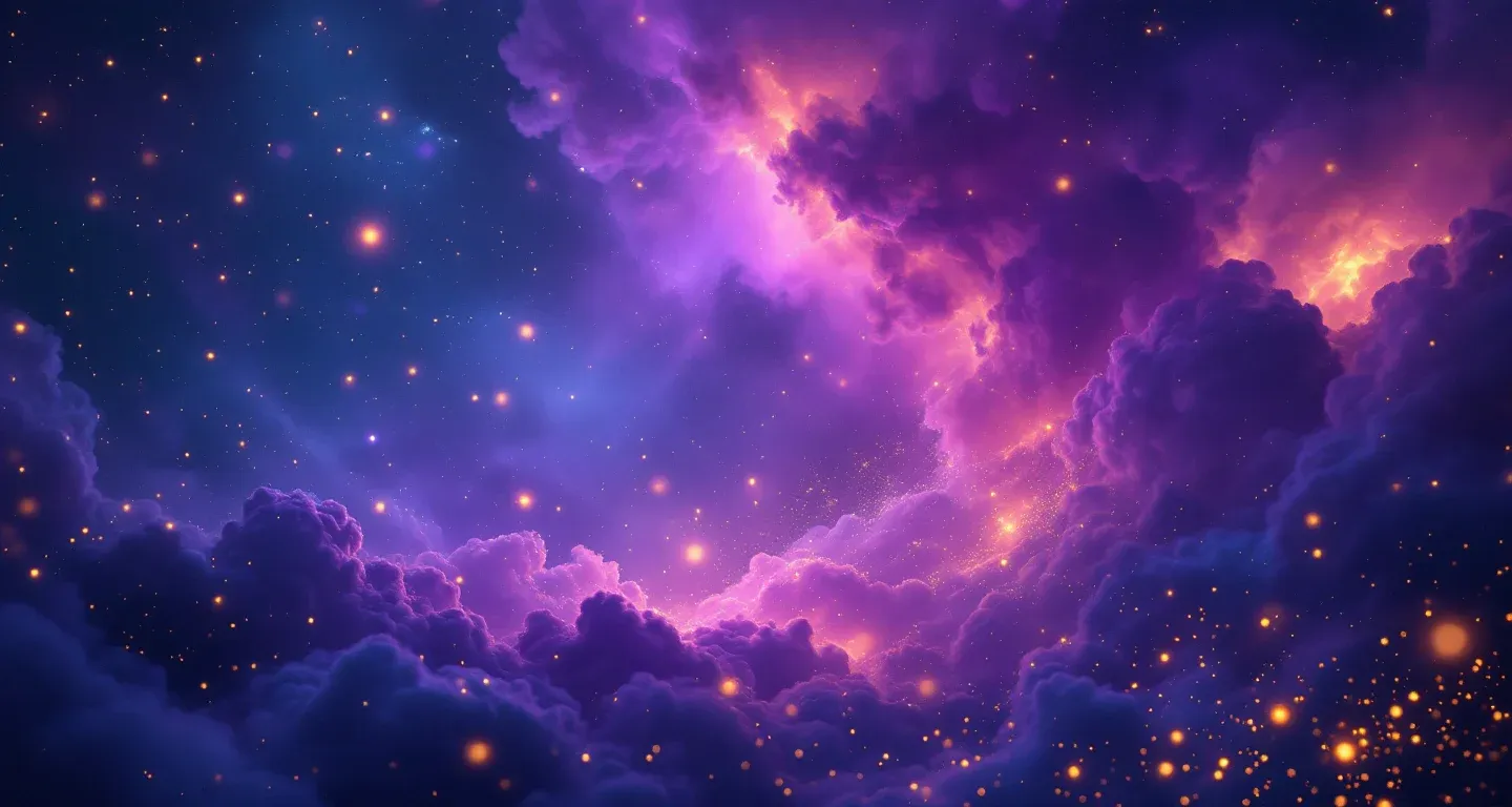Escena onírica atmosférica con neblina morada-magenta y estrellas doradas que representa el símbolo de ver un cadáver en sueños.
