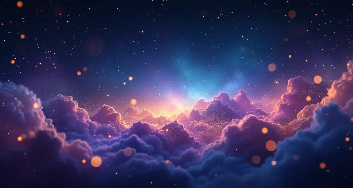 Escena onírica atmosférica con nebulosa morado-magenta y estrellas doradas que representa el símbolo de ver una barra de hierro en un sueño.