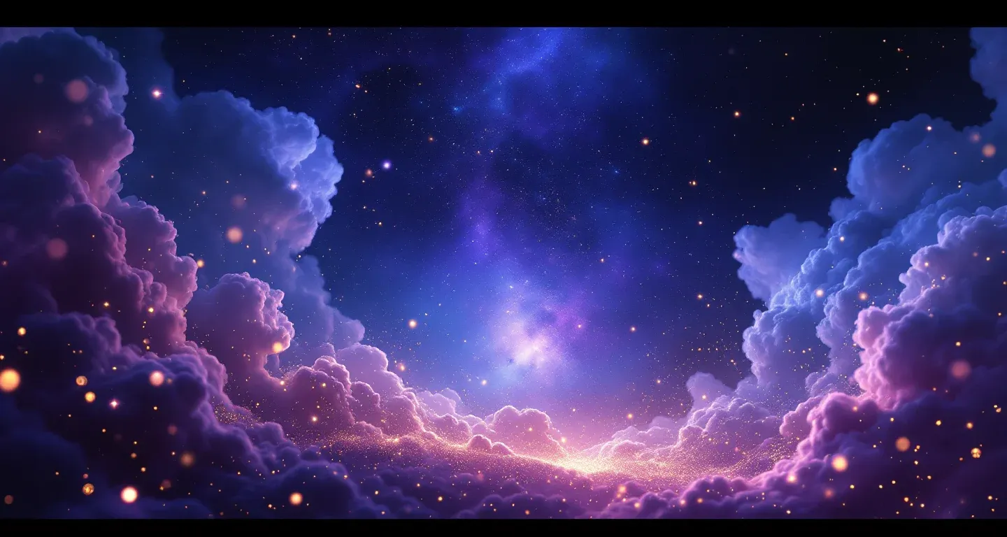 Escena onírica atmosférica con una nebulosa morada-magenta y estrellas doradas que representa el símbolo de Soñar con Entrar en el Mar.