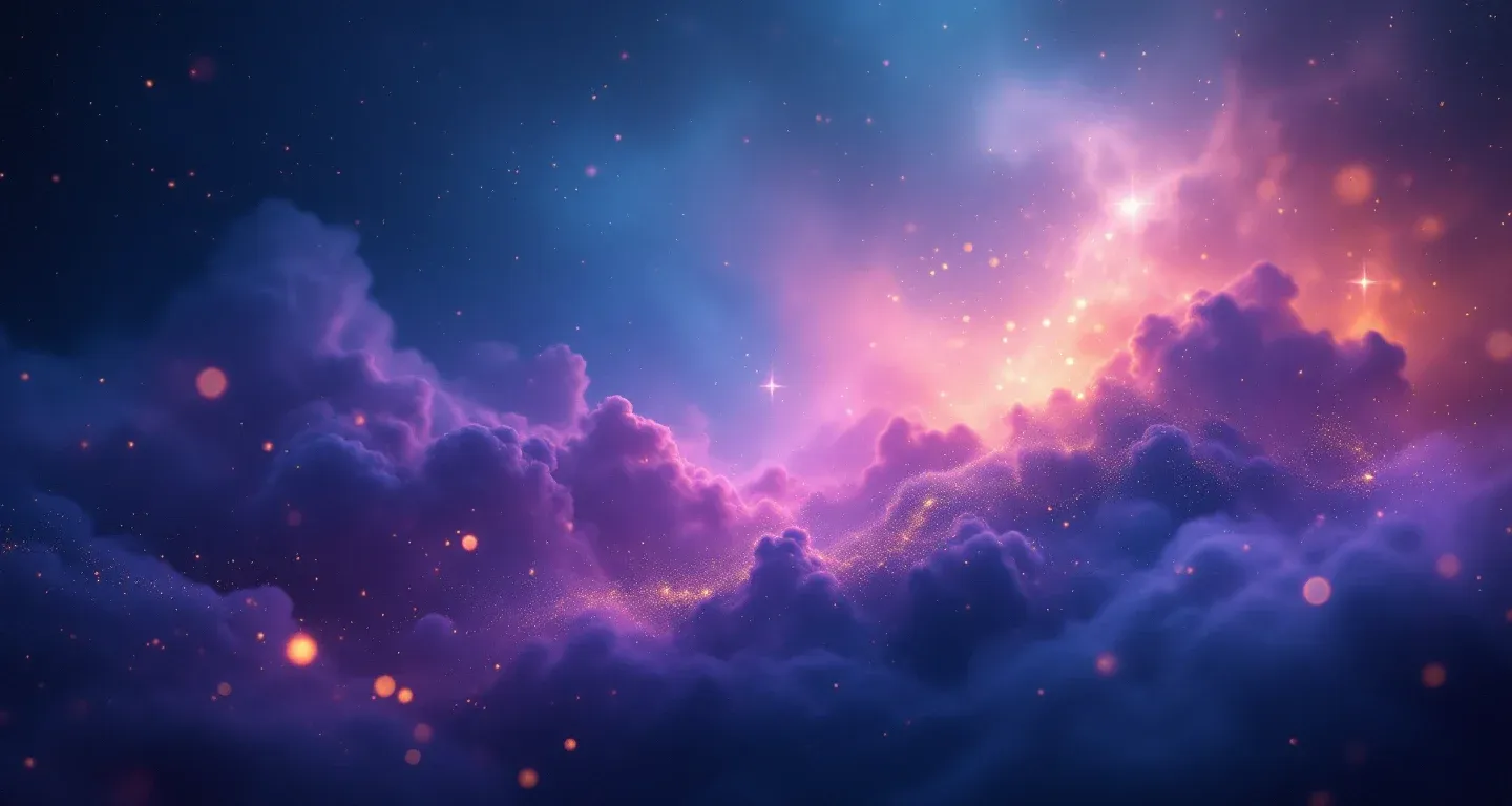 Escena onírica atmosférica con nebulosas morado-magenta y estrellas doradas, que representa el símbolo de ver interpretaciones de sueños religiosos.