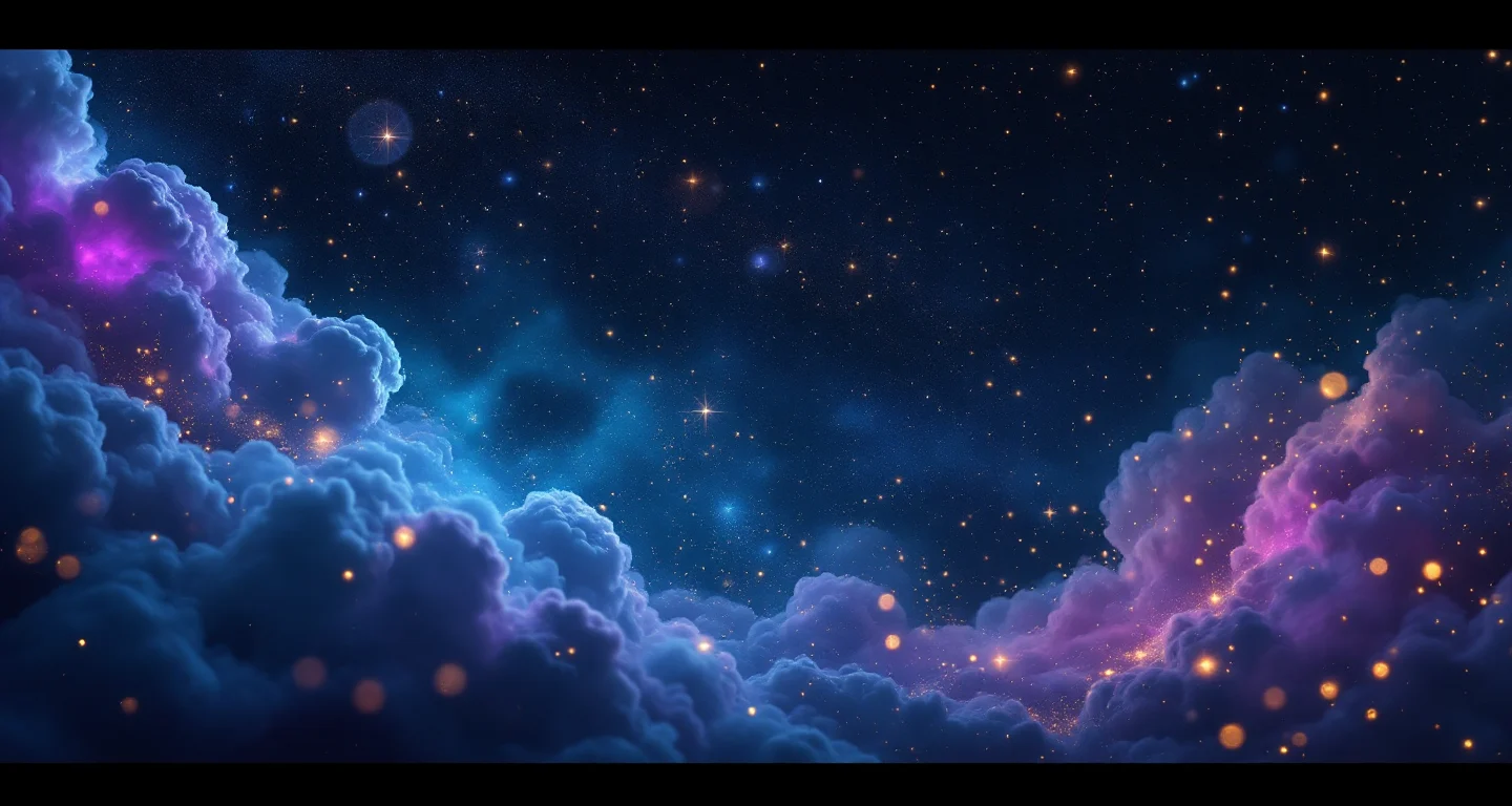 Rüyada Diş Çektirmek Görmek sembolünü temsil eden, mor-magenta bulutsu ve altın yıldızlardan oluşan atmosferik rüya sahnesi.
