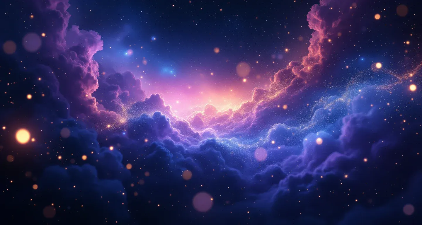 Escena onírica atmosférica con neblina púrpura-magenta y estrellas doradas que representa el símbolo de ver que se rompe un diente en sueños.