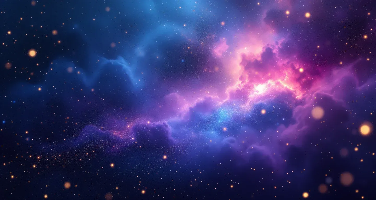 Escena onírica atmosférica con nebulosas morado-magenta y estrellas doradas que representa el símbolo de ver en sueños las tablas de interpretación de sueños de Diyanet e Ihya.