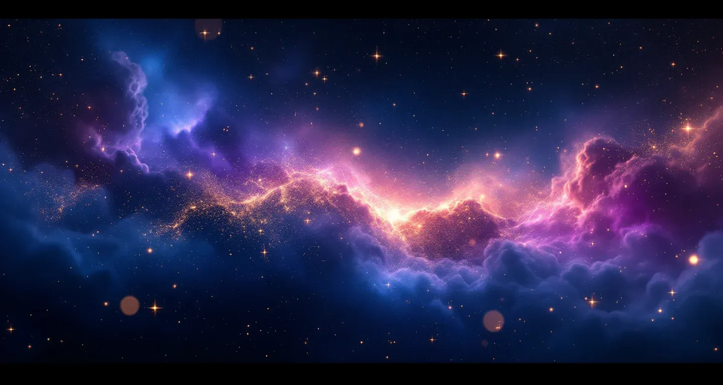 Escena onírica atmosférica que representa el símbolo de ver una piara de cerdos, con una nebulosa morada y magenta y estrellas doradas.
