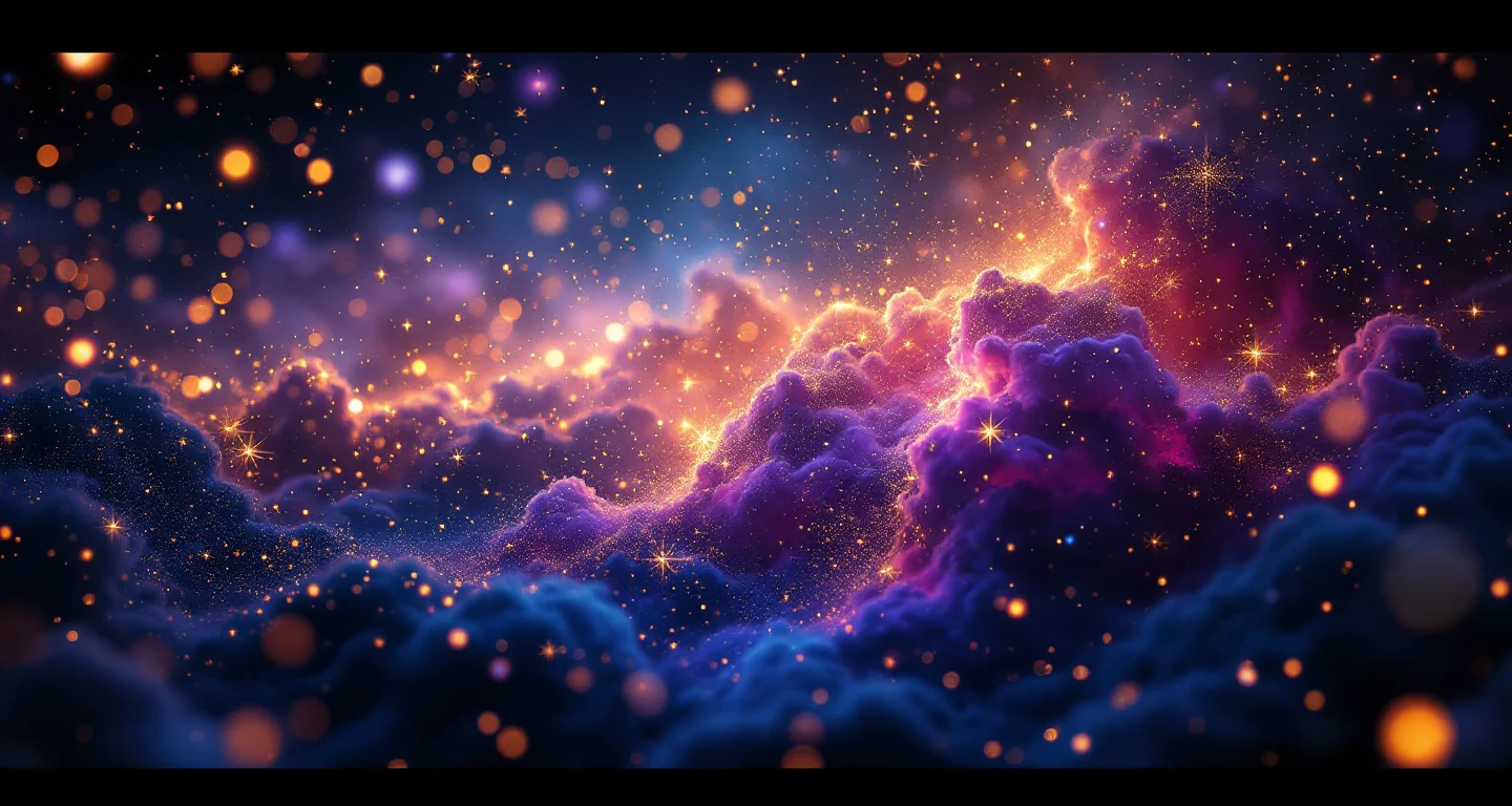 Rüyada Elle Tacize Uğramak Görmek sembolünü temsil eden, mor-magenta bulutsu ve altın yıldızlardan oluşan atmosferik rüya sahnesi.