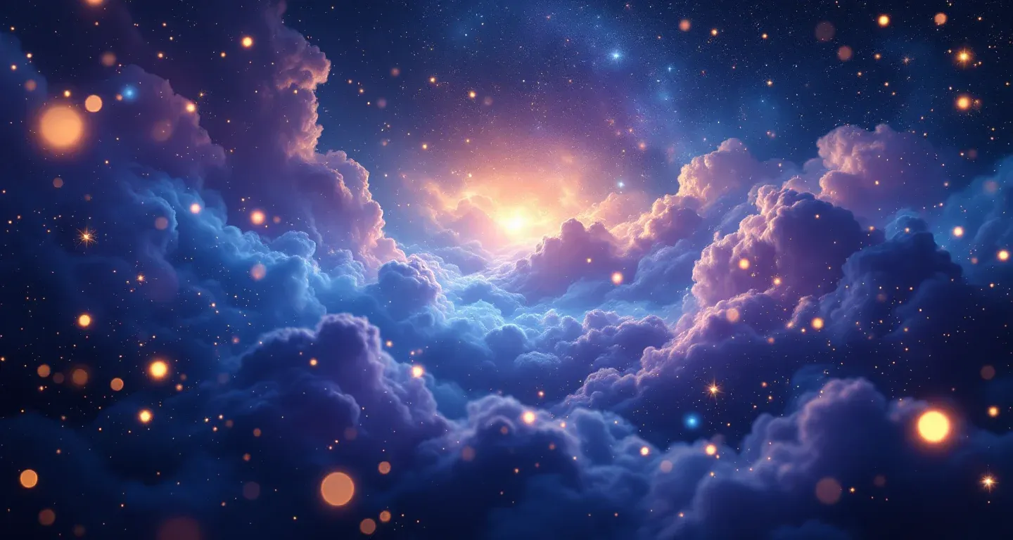 Escena onírica atmosférica con nebulosas morado-magenta y estrellas doradas, que representa el símbolo de ver que tienes un hijo varón en sueños.