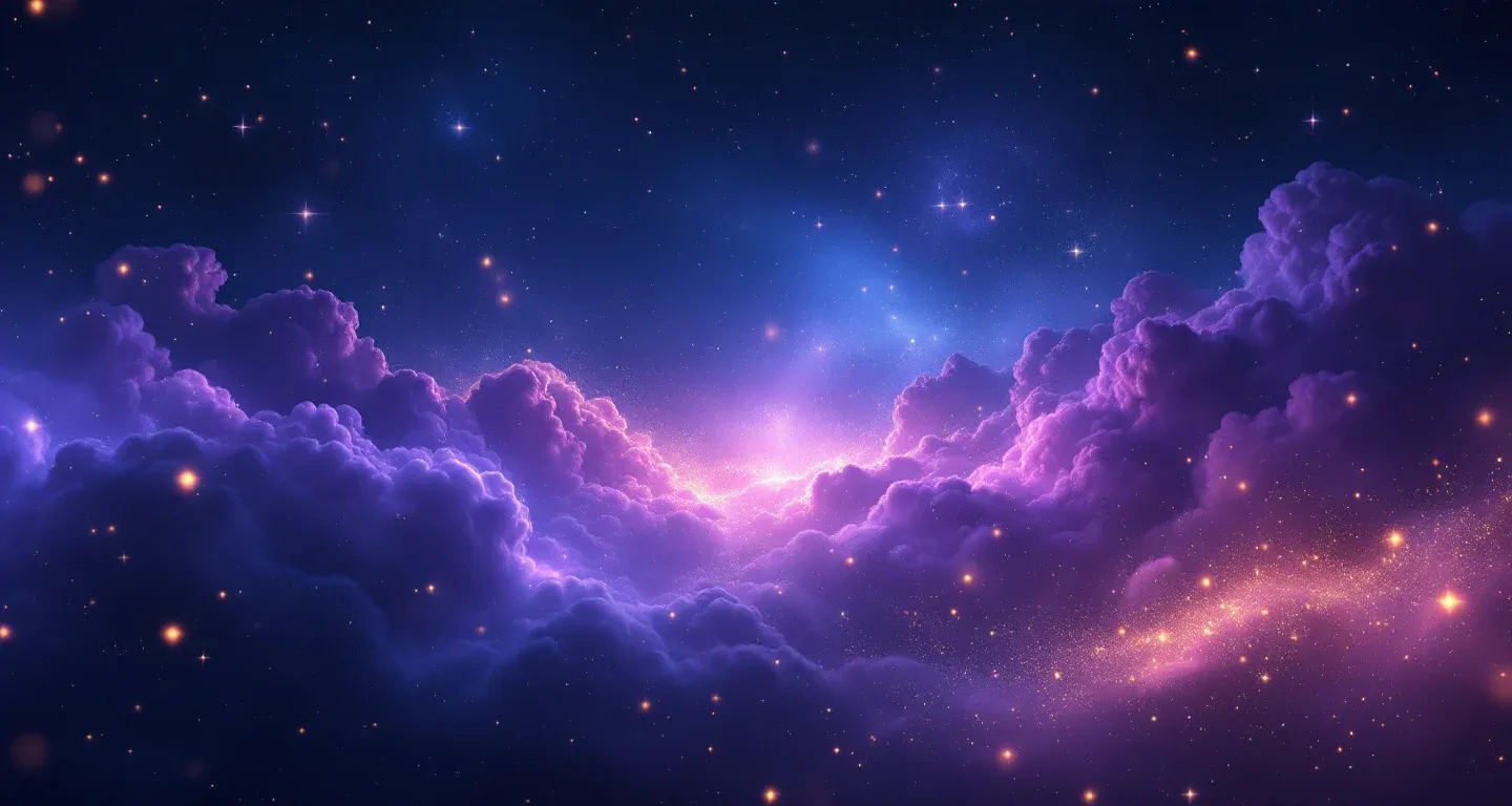 Escena onírica atmosférica con una nebulosa morado-magenta y estrellas doradas, representando el símbolo de ver al antiguo amor de tu pareja en sueños.