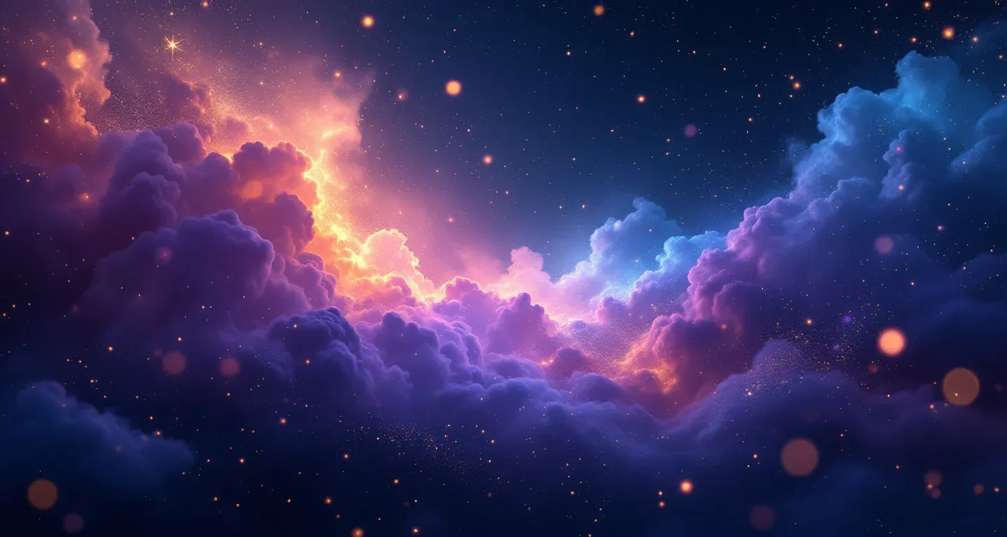 Escena onírica atmosférica con nebulosa morada-magenta y estrellas doradas que representa el símbolo de ver a un ex amor pero no hablarle.