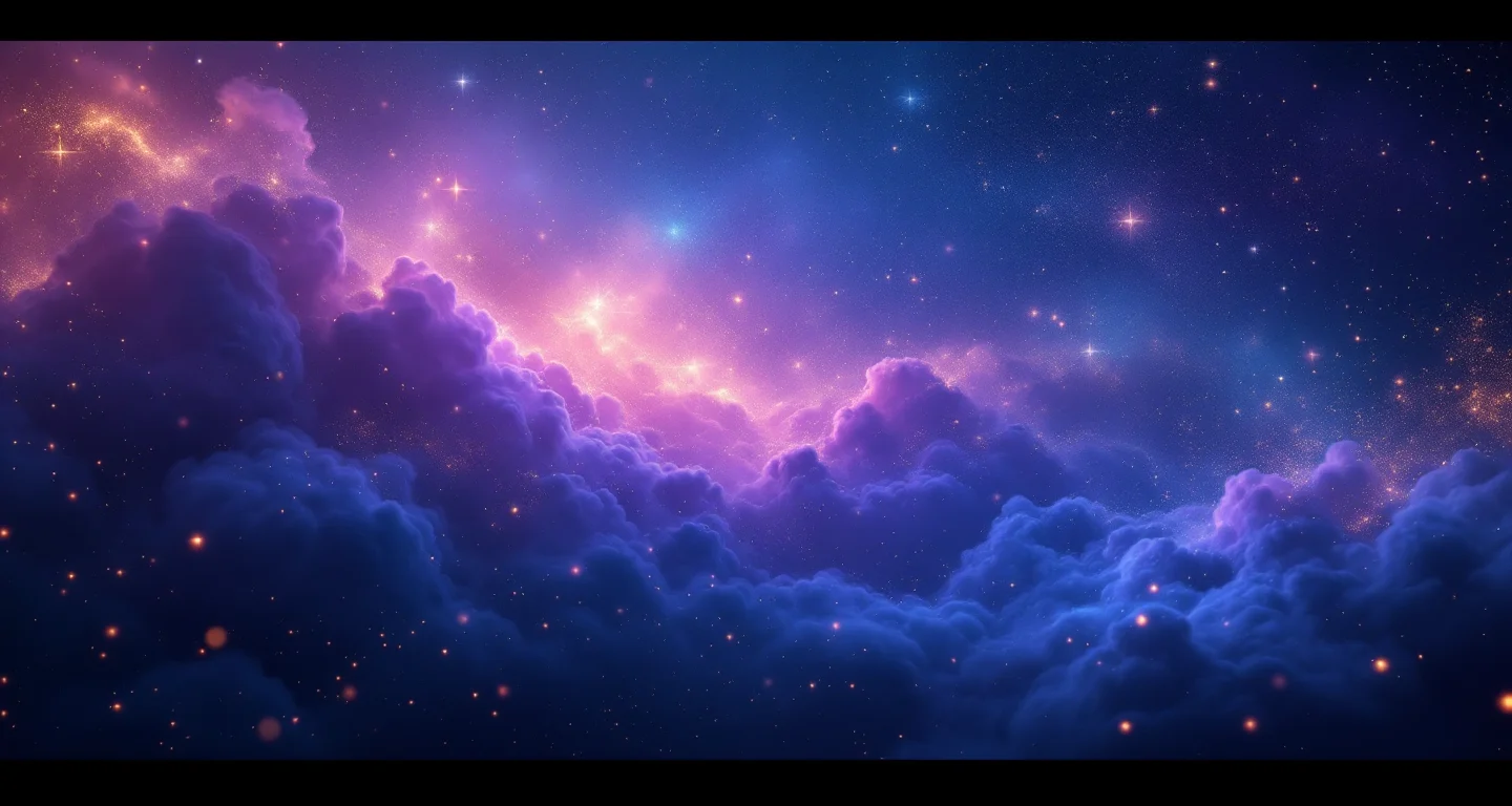 Rüyada Esrar Görmek sembolünü temsil eden, mor-magenta bulutsu ve altın yıldızlardan oluşan atmosferik rüya sahnesi.