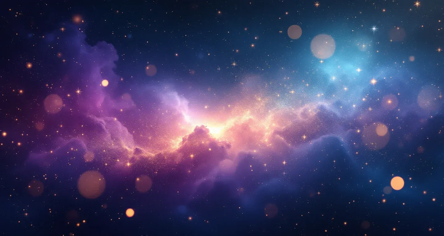 Cena onírica atmosférica com névoa roxo-magenta e estrelas douradas, representando o símbolo Ver Fumar Maconha em Sonho.