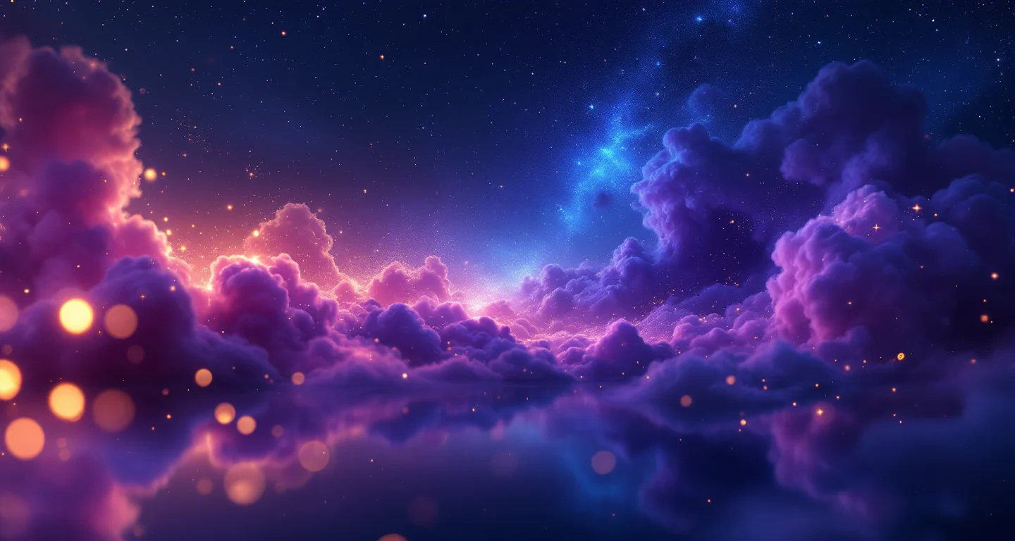 Rüyada Esrar İçtiğini Görmek sembolünü temsil eden, mor-magenta bulutsu ve altın yıldızlardan oluşan atmosferik rüya sahnesi.