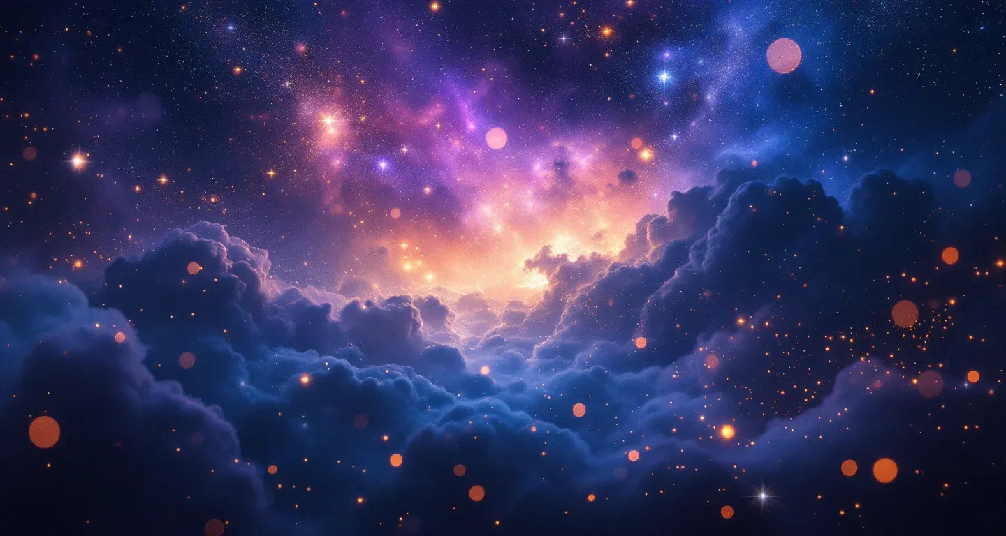 Escena onírica atmosférica, con nebulosa morada-magenta y estrellas doradas, que representa el símbolo de intentar sacar un gato de la casa en un sueño.