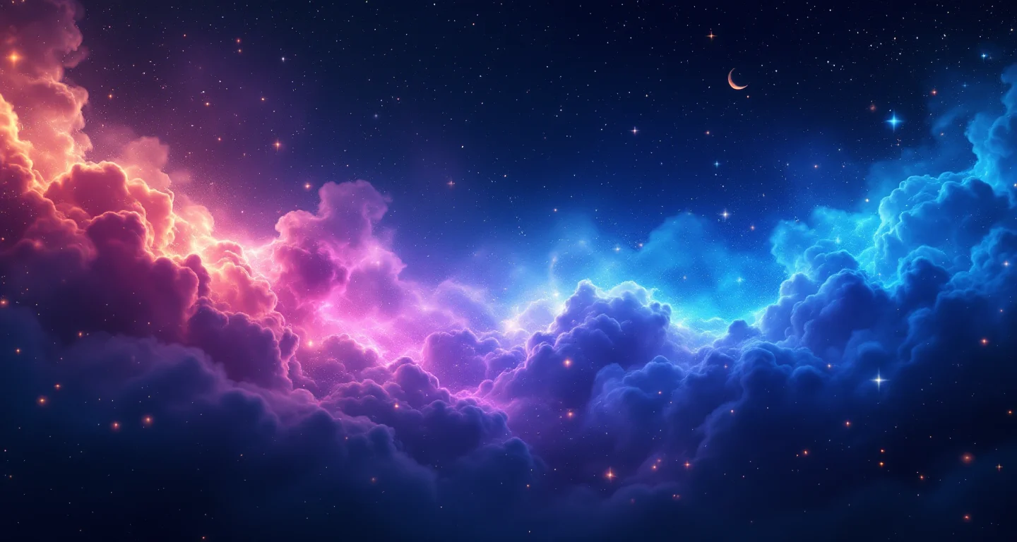 Rüyada Fare Görmek Diyanet sembolünü temsil eden, mor-magenta bulutsu ve altın yıldızlardan oluşan atmosferik rüya sahnesi.
