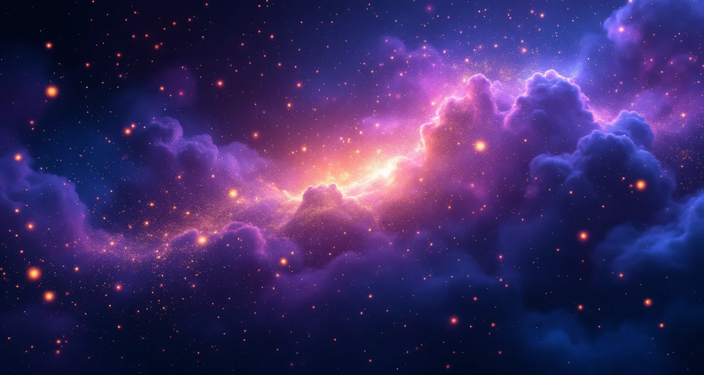 Rüyada Hastane Görmek sembolünü temsil eden, mor-magenta bulutsu ve altın yıldızlardan oluşan atmosferik rüya sahnesi.