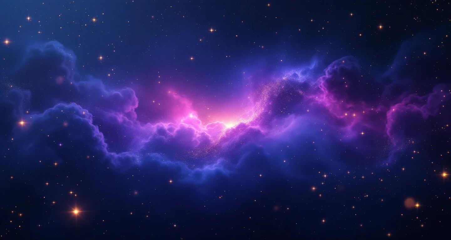 Rüyada Hava Durumu Görmek sembolünü temsil eden, mor-magenta bulutsu ve altın yıldızlardan oluşan atmosferik rüya sahnesi.